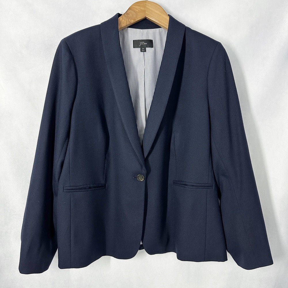 J. Crew Wool Navy Long Sleeve Preppy Blazer Jacket Women's Plus Size 20